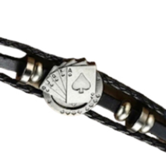 Unisex Leather Braided Bracelet Poker Spade Royal Flush - Picture 4 of 13